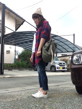 「Ungrid（アングリッド）のインディゴフレイドヘムストスリ（デニムパンツ）」を使った、Sатоко⋆*さん（レディース・156cm・20代）の秋コーディネート