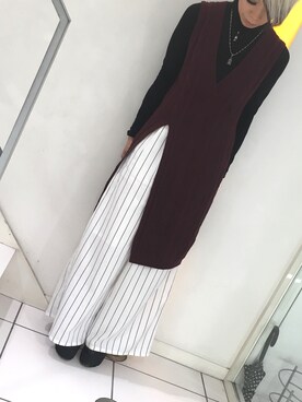 「アイテム（ベスト、レッド系）」を使った、tommyさん（レディース・152cm）の秋コーディネート