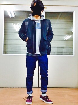 「靴下チラ見せ」｜「アイテム（その他アウター）」を使った、よーすけさん（メンズ・163cm）の冬コーディネート