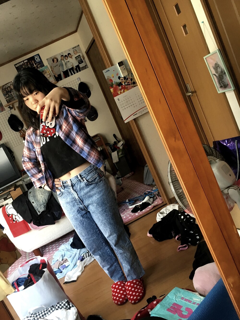 「FOREVER21」｜「FOREVER 21のFOREVER 21 Plaid Flannel Shirt（シャツ/ブラウス、ブルー系）」を使った、はむはむさん（レディース・153cm）の春コーディネートの1枚目の写真