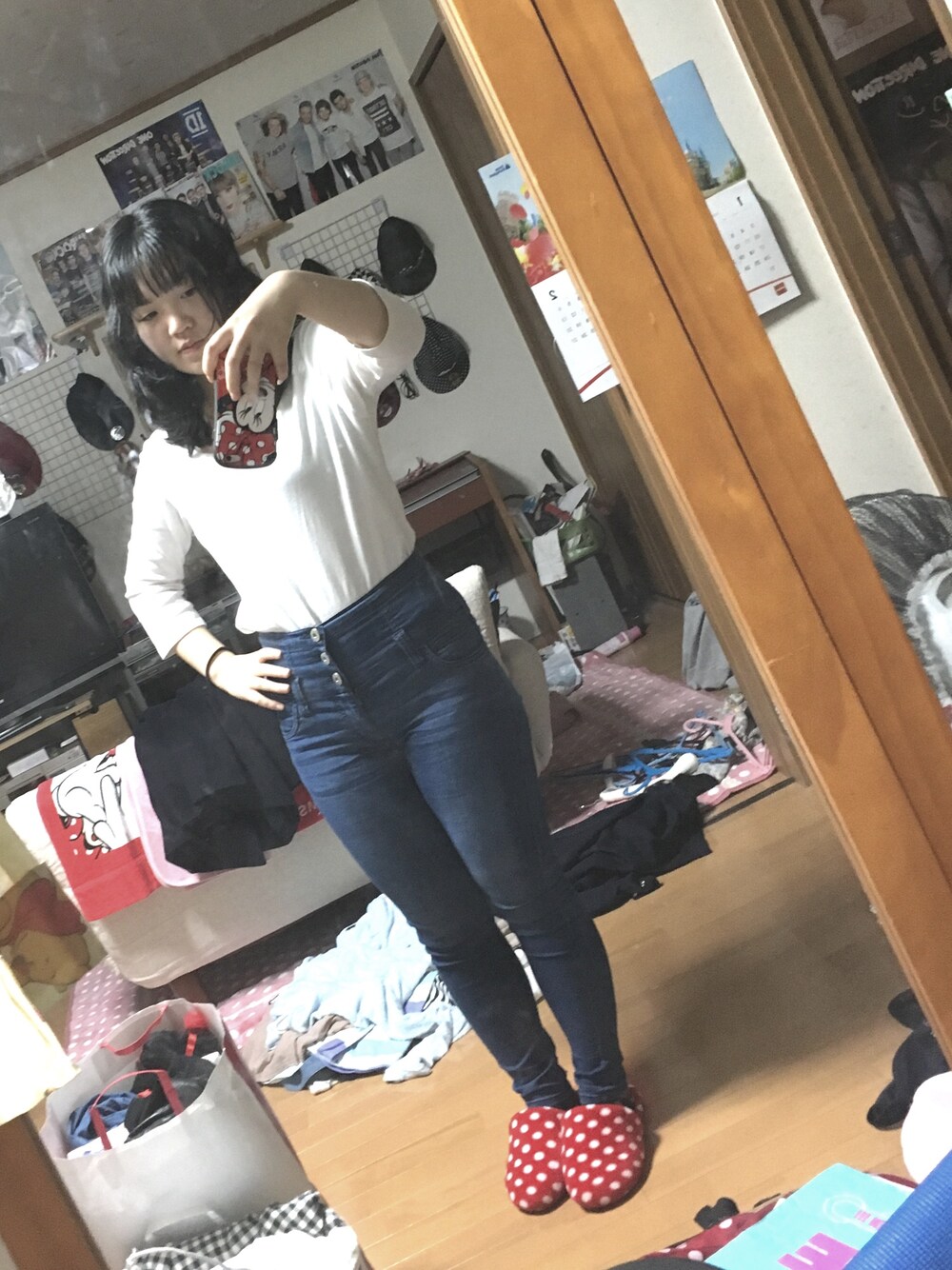 「デニム」｜「I don't knowのアイテム（デニムパンツ、ブルー系）」を使った、はむはむさん（レディース・153cm）の春コーディネートの1枚目の写真