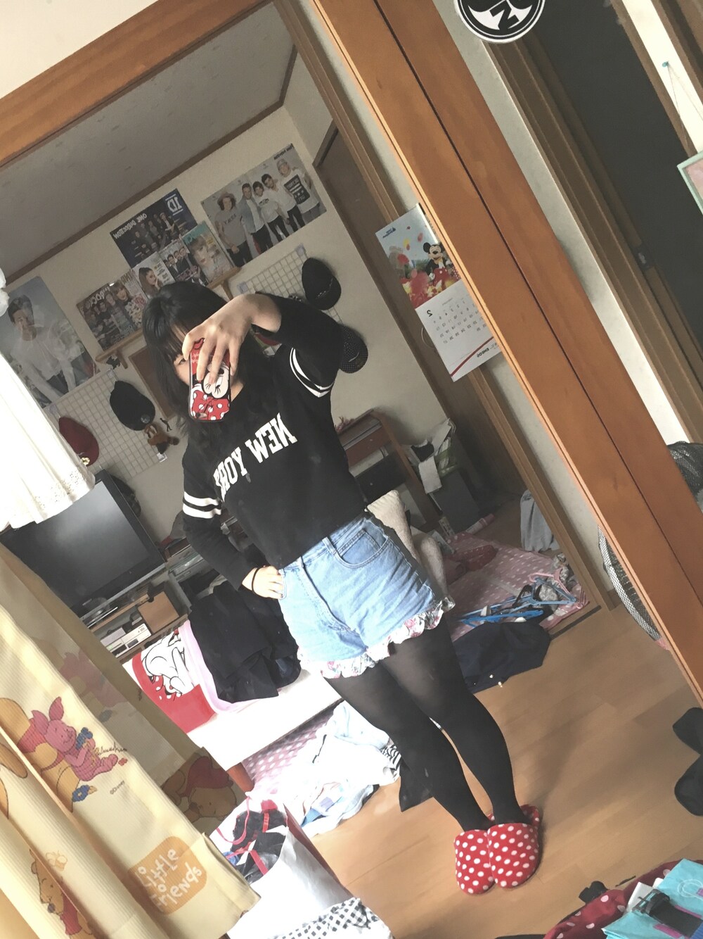 「新学期」｜「WEGOのアイテム（Tシャツ/カットソー、ブラック系）」を使った、はむはむさん（レディース・153cm）の春コーディネートの1枚目の写真