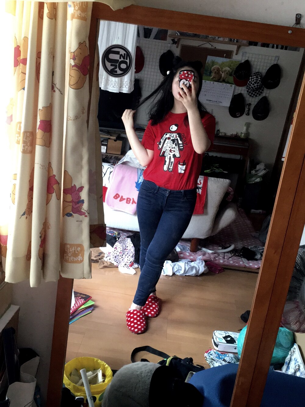 「休日スタイル」｜「UNIQLOのWOMEN ウルトラストレッチジーンズA（デニムパンツ、ブルー系）」を使った、はむはむさん（レディース・153cm）の春コーディネートの1枚目の写真