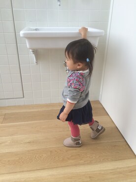 「アイテム（スカート、ブルー系）」を使った、がっちゃんさん（キッズ・80cm）の冬コーディネート