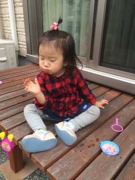 「アイテム（スカート、ブルー系）」を使った、がっちゃんさん（キッズ・90cm）の春コーディネート