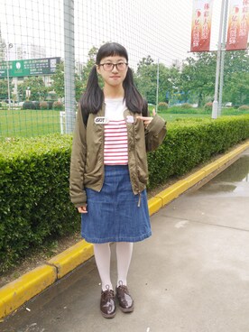 「LBC（エルビーシー）のアイテム（MA-1）」を使った、evenさん（レディース・158cm）の春コーディネート
