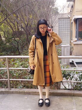 「w closet」｜「アイテム（トレンチコート）」を使った、evenさん（レディース・158cm）の冬コーディネート