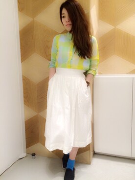 「RAY CASSIN（レイカズン）のブロックチェックブラウス（シャツ/ブラウス、イエロー系）」を使った、CHINATSUさん（レディース・163cm）の春コーディネート