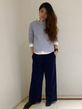 「RAY CASSIN（レイカズン）の４０ブロード定番シャツ（シャツ/ブラウス、ホワイト系）」を使った、CHINATSUさん（レディース・163cm）の秋コーディネート