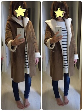 「green label relaxing（グリーンレーベルリラクシング）のアイテム（ムートンコート）」を使った、naokoさん（レディース・166cm）の冬コーディネート