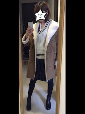 「green label relaxing（グリーンレーベルリラクシング）のアイテム（ムートンコート）」を使った、naokoさん（レディース・166cm）の冬コーディネート