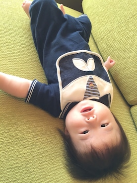 「アイテム（ロンパース、ブラック系）」を使った、rioさん（キッズ・70cm）の夏コーディネート