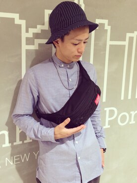 「Manhattan Portage（マンハッタンポーテージ）のWovwn Fabric Alleycat Waist Bag（バッグ、ブラック系）」を使った、Taishiさん（メンズ）の秋コーディネート