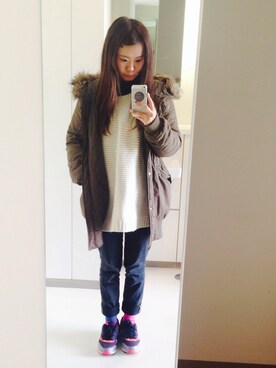 「くつした」｜「アイテム（モッズコート）」を使った、ゆさん（レディース・155cm）の冬コーディネート