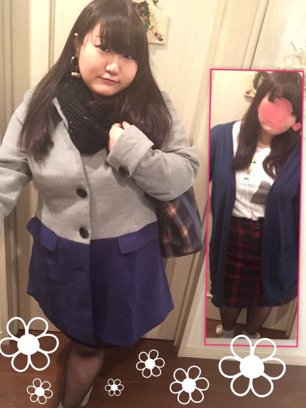 「大学生、ちび、でぶ、デブでもオシャレ、ぽっちゃり、ぽっちゃりコーデ、大きいサイズ、smileland、aveil、ELLE」｜「smilelandのアイテム（その他アウター、グレー系）」を使った、あやかさん（レディース・147cm）の冬コーディネートの1枚目の写真