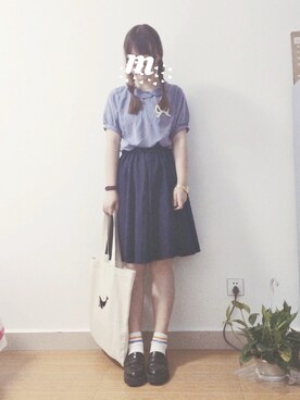 m♡ is wearing POU DOU DOU "レーヨンリヨセルペタルカラーパフ袖ブラウス"