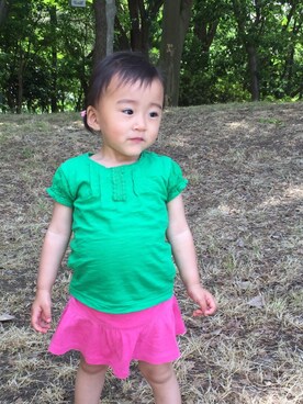 「OLD NAVY（オールドネイビー）のアイテム（スカート、ピンク系）」を使った、Waaa#Riiiさん（キッズ・80cm）の夏コーディネート