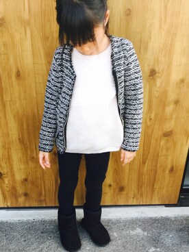 「ZARA KIDSのアイテム（ノーカラージャケット）」を使った、kii☺︎さん（キッズ・110cm）の冬コーディネート