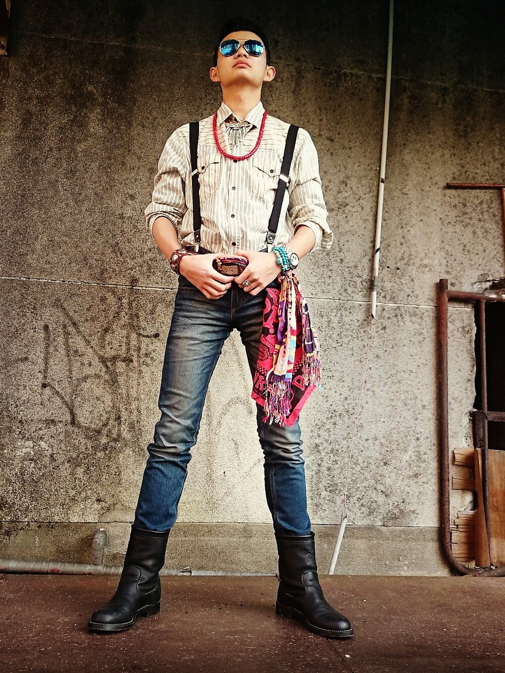 「インディアンジュエリー、インディアン、ネイティヴ、ロカビリー」｜「POLO RALPH LAURENのアイテム（シャツ/ブラウス、ベージュ系）」を使った、#23さん（メンズ・177cm）の春コーディネートの1枚目の写真