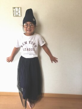 「Champion（チャンピオン）のアイテム（Tシャツ/カットソー、ホワイト系）」を使った、ミニーさん（レディース）の夏コーディネート