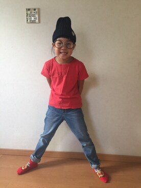 「MARKEY'S（マーキーズ）のアイテム（Tシャツ/カットソー、レッド系）」を使った、ミニーさん（レディース）の夏コーディネート