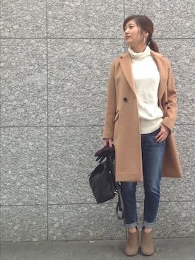 「relume」｜「アイテム（チェスターコート）」を使った、relume 博多店 スタッフAさん（レディース・160cm）の冬コーディネート