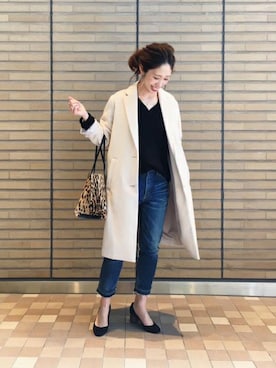 「relume」｜「アイテム（チェスターコート）」を使った、relume 博多店 スタッフAさん（レディース・157cm）の冬コーディネート