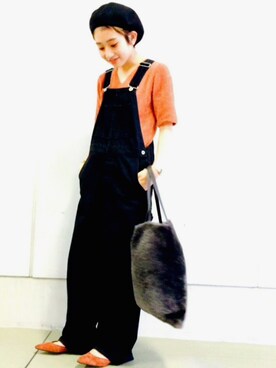 「BEAUTY&YOUTH UNITED ARROWS（ビューティーアンドユースユナイテッドアローズ）のBY コットンデニムオーバーオール（サロペット/オーバーオール、ブラック系）」を使った、Miyu Iwasakiさん（レディース・160cm）の夏コーディネート