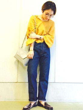 「usedのアイテム（デニムパンツ、ブルー系）」を使った、Miyu Iwasakiさん（レディース・160cm）の夏コーディネート