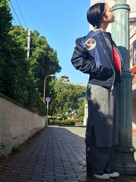 「BEAUTY&YOUTH UNITED ARROWS（ビューティーアンドユースユナイテッドアローズ）のアイテム（スラックス、グレー系）」を使った、Miyu Iwasakiさん（レディース・160cm）の秋コーディネート