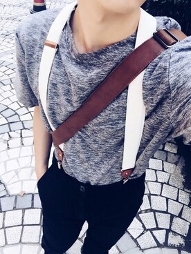 「アイテム（サスペンダー）」を使った、Mさんさん（メンズ・175cm）の夏コーディネート