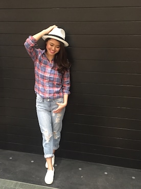 「アイテム（帽子）」を使った、yumaさん（レディース・160cm）の春コーディネート