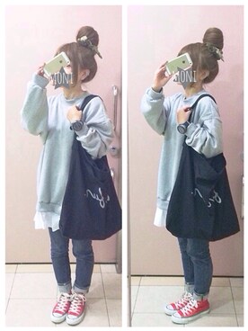 「らくちん」｜「アイテム（アナログ腕時計）」を使った、もにこ。さん（レディース・150cm）の冬コーディネート