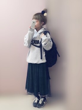 「アイテム（ヘアアクセサリー、ブルー系）」を使った、もにこ。さん（レディース・150cm）の秋コーディネート