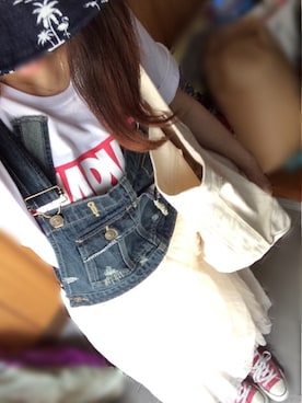 「ジャパンブルー」｜「アイテム（サロペット/オーバーオール）」を使った、emiさん（レディース・155cm）の夏コーディネート