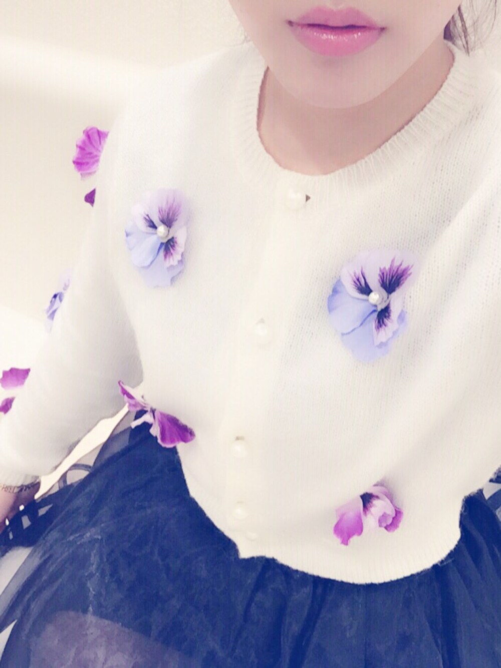 「デート」｜「HONEY MI HONEYのアイテム（カーディガン/ボレロ、ホワイト系）」を使った、みちょんさん（レディース・153cm）の冬コーディネートの1枚目の写真