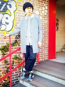 「WEGO（ウィゴー）のアイテム（ステンカラーコート）」を使った、WEGOさん（メンズ・181cm）の春コーディネート