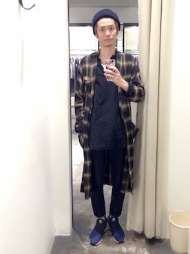 「アイテム（ノーカラージャケット、イエロー系）」を使った、ucさん（メンズ・174cm）の秋コーディネート