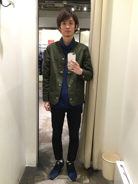 「MANUAL ALPHABET（マニュアル アルファベット）のアイテム（ノーカラージャケット）」を使った、ucさん（メンズ・174cm）の冬コーディネート