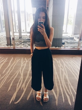 「American Apparel（アメリカンアパレル）のアイテム（その他トップス、ブラック系）」を使った、Mさん（レディース・165cm）の夏コーディネート
