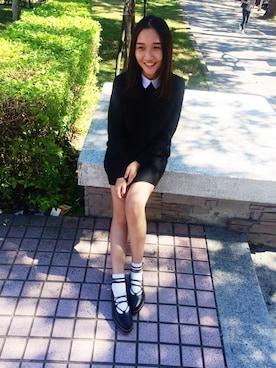 「ZARA TRF（ザラティーアールエフ）のアイテム（シャツワンピース、ブラック系）」を使った、Mさん（レディース・165cm）の冬コーディネート