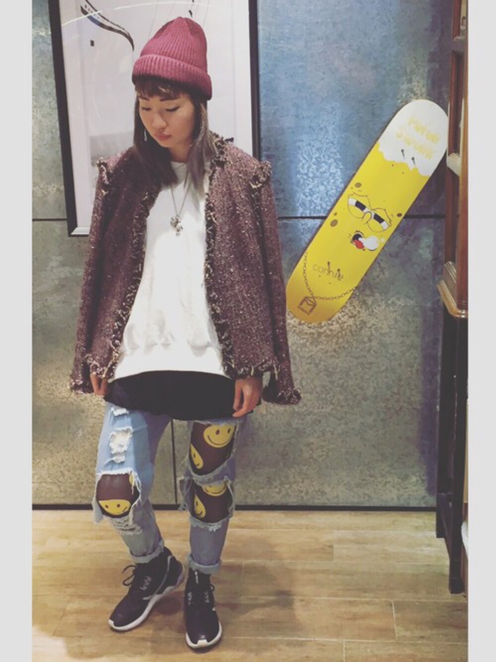 「chanel、寒い、冬、カジュアル、adidas originals、leuchtfeuer、hat」｜「LEUCHTFEUERのアイテム（ハット、ブラウン系）」を使った、elppaKさん（レディース・161cm）の冬コーディネートの1枚目の写真