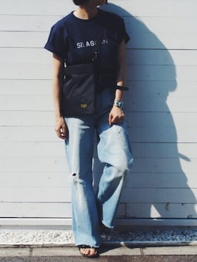 「SILAS（サイラス）のアイテム（Tシャツ/カットソー）」を使った、anzaiさん（レディース・156cm）の夏コーディネート