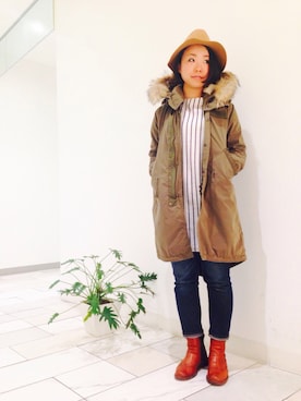 「ストライプワンピース」｜「アイテム（ジャケット/アウター）」を使った、kuboさん（レディース・162cm）の秋コーディネート