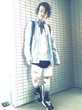 「NO ID.（ノーアイディ）のアイテム（タンクトップ）」を使った、YUTA_NYさん（メンズ・165cm）の夏コーディネート