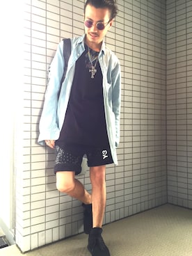 「NO ID.（ノーアイディ）のアイテム（タンクトップ）」を使った、YUTA_NYさん（メンズ・165cm）の夏コーディネート