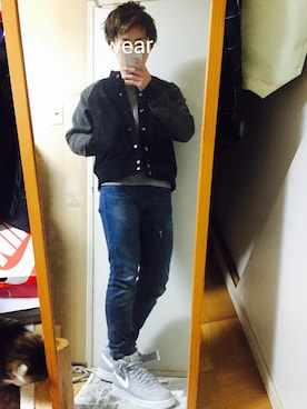 「猫」｜「アイテム（スタジャン）」を使った、りゅう。さん（メンズ・163cm）の冬コーディネート