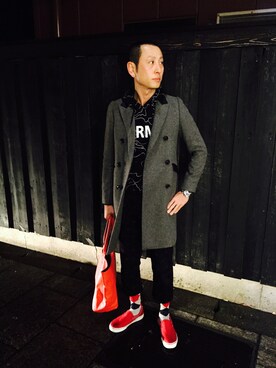 「アイテム（トートバッグ、オレンジ系）」を使った、Yousuke Machidaさん（メンズ・174cm）の冬コーディネート