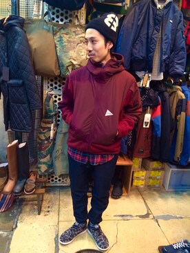 「and wander」｜「アイテム（その他アウター）」を使った、SAKAZAKIさん（メンズ・167cm）の秋コーディネート
