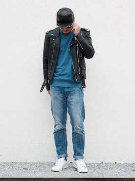 「adidas Originals（アディダスオリジナルス）のbedwin & heartbreakers x adidas stan smith（スニーカー、ホワイト系）」を使った、HOLLYWOODHEARTBREAKERさん（メンズ・180cm）の冬コーディネート